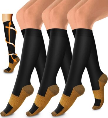 (3 Pairs) Copper Compression Socks 20-30mmHg Graduated Support Mens Womens S-XXL