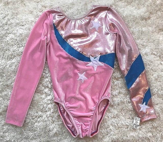 New GK ELITE Leotard GYMNASTICS Dance COMPETITION Pink STARS Bodysuit