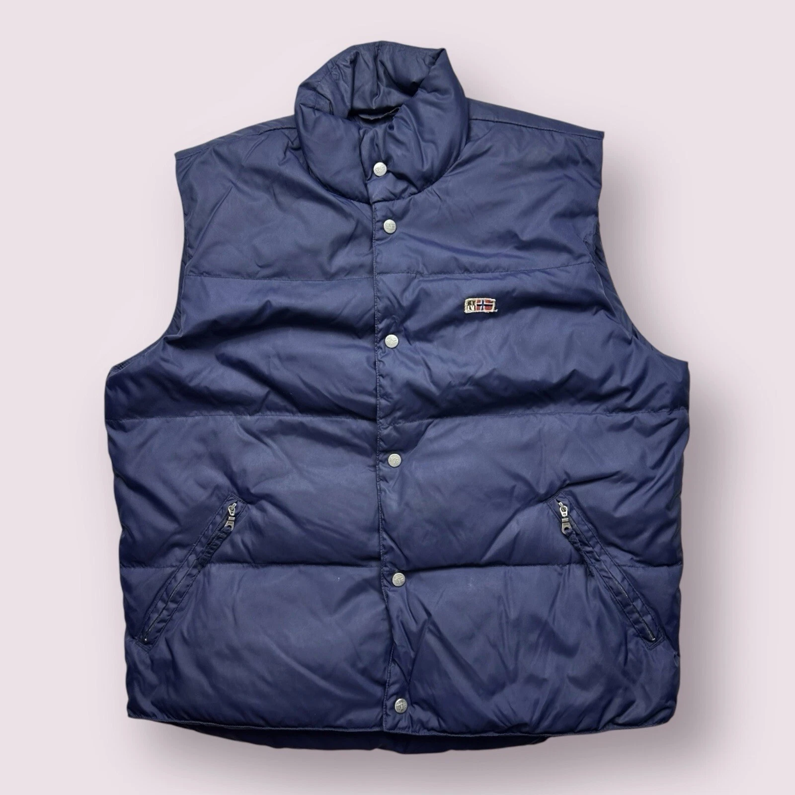 Vintage Men’s Napapijri Down Puffer Vest Outdoors Hiking Size Small 90s Blue