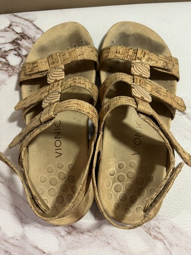 Women Vionic Orthaheel Amber Strappy Sandal Gold Cork Size 8 - Picture 6 of 10