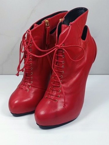 Giuseppe Zanotti rare vintage Red Leather Ankle Booties Lace-up size 38 1/2 - Picture 3 of 24