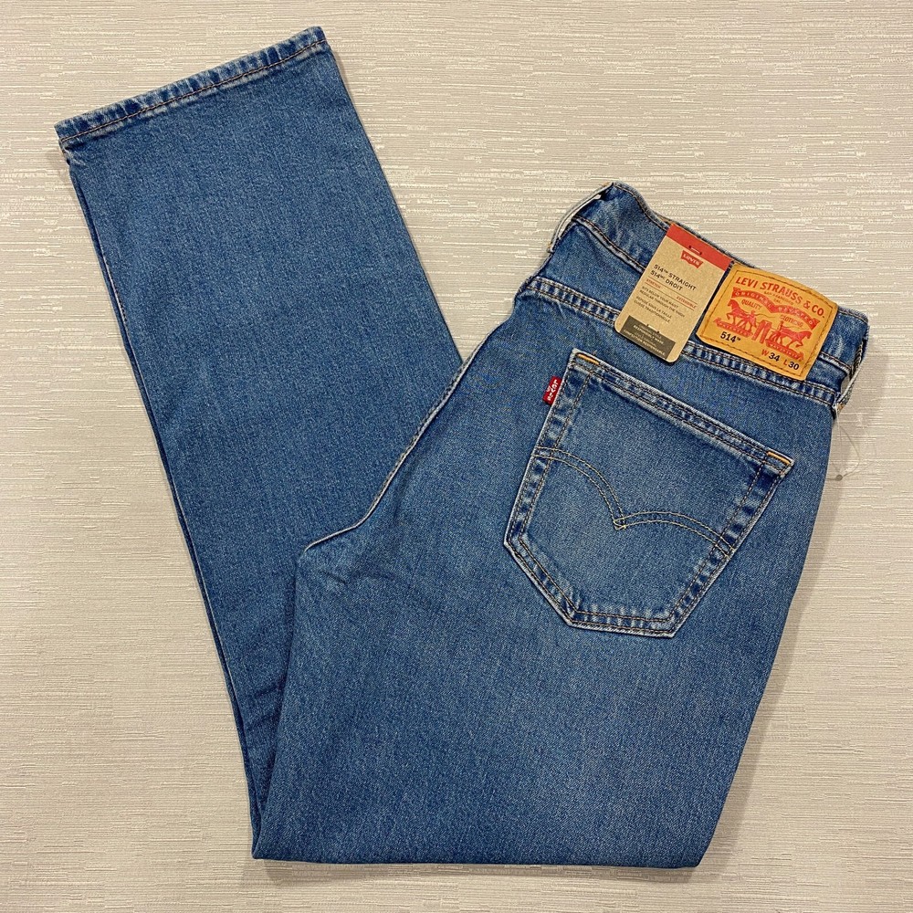 Levis 514 Jeans Mens 34 x 30 Straight Leg Regular Fit Medium Wash Denim Pants