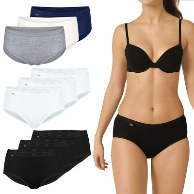Sloggi Damen Midi Slips Unterhosen Basic+ Baumwolle breiter Seitensteg 3er Pack