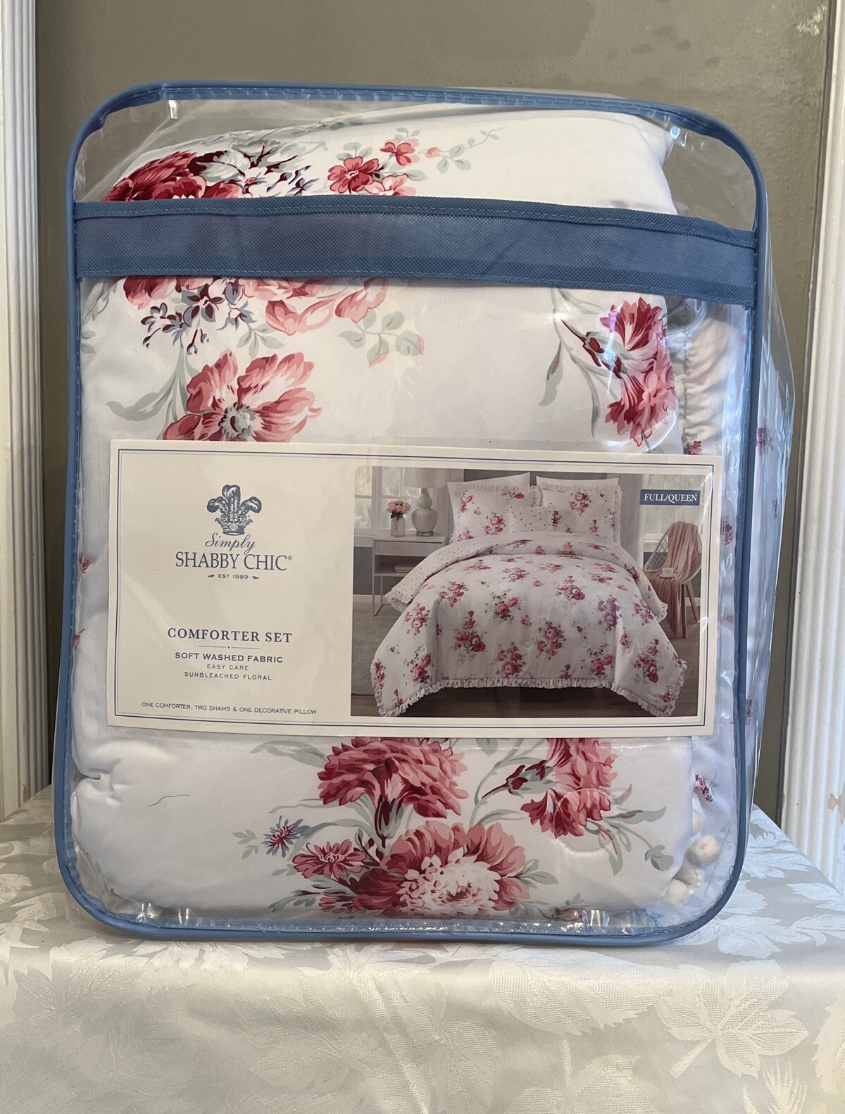 SIMPLY SHABBY CHIC Rose Sun Bleached Floral FULL/ QUEEN COMFORTER SET 4