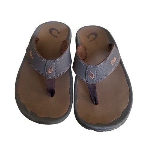 Olukai Mea Ola All Leather Flip Flop Sandals Brown Mens Size  display picture 3