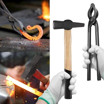 Blacksmith Knife Making Tool Kit 12'' Mandrel Tongs & 1KG Hammer 