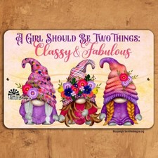 Gnome Sign Classy  Fabulous Pink Girl Gnomes metal tin wall art home decor gift