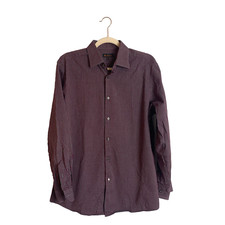 Ben Sherman Button Shirt Sz M Striped 15.5 Gray Brick Red Flip Cuff 32-33