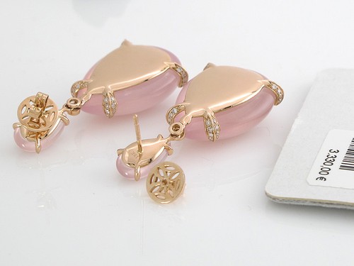 OHRSTECKE - 4x Rosenquarz 63,86 ct + Brillantbesatz 0,41 ct TW-SI - 18K Roségold - Bild 5 von 6