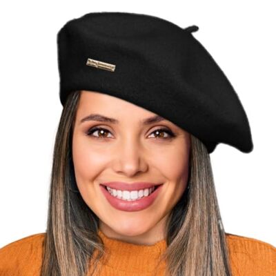 Women\'s Casual and Chic Vintage Wool French Berets Painters Hat Black XXL 100% Wool French Black Beret Hats for Women Man Painter  main image 4