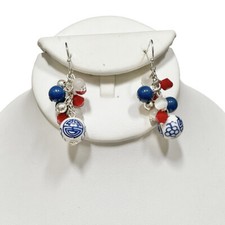 Beaded Drop Dangle Earrings Red White Blue Pierced Patriotic July 4th USA 250th