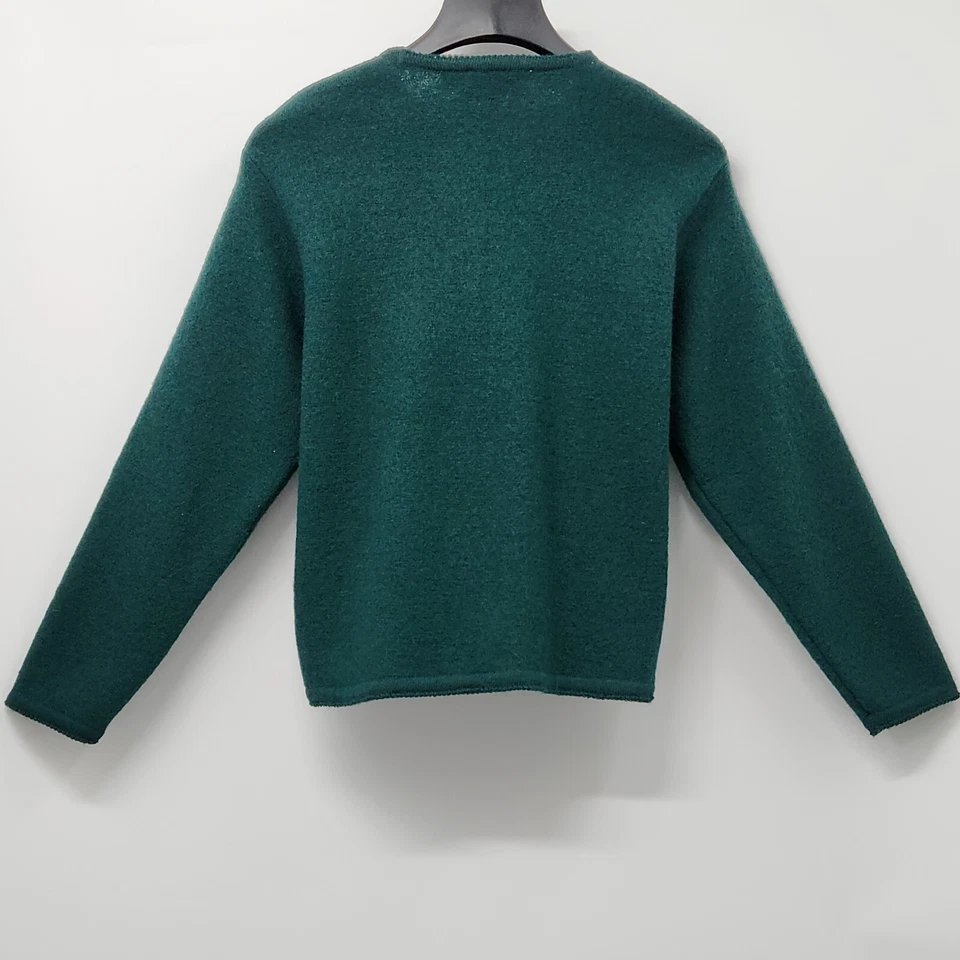 Vtg 70s 80's 100% Wool Emerald Green Sweater Jacket Brass Buttons Cottagecore L - Image 2 of 4