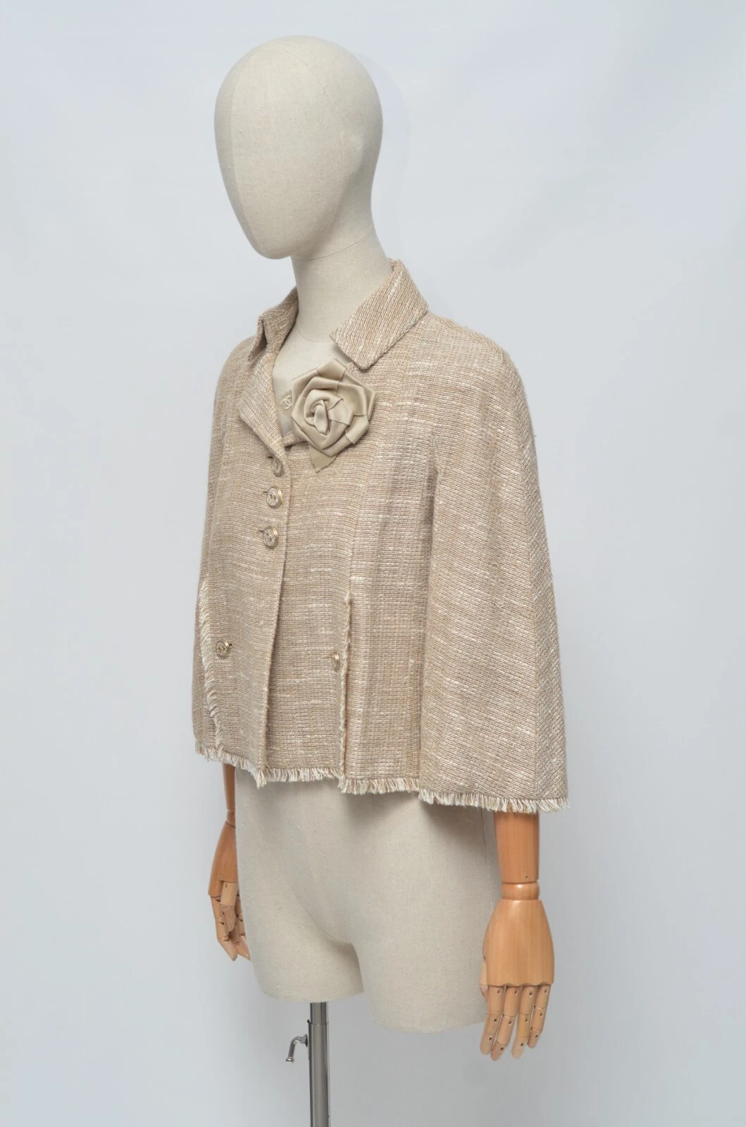 Giacca blazer CHANEL di lusso donna beige lino seta tweed taglia 36 made in France