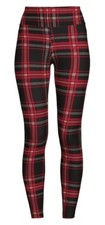 No Boundaries Sueded High Rise Ankle Length Leggings Red Plaid NWT S 3-5