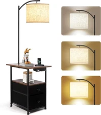 Floor Lamp with Table & 2 Drawers, End Table with 3 Color Temperature Reading Li