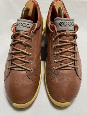 Ecco  Biom Hybrid Spikeless Golf Shoe Brown Yak leather Orange accents Sz 45 Men
