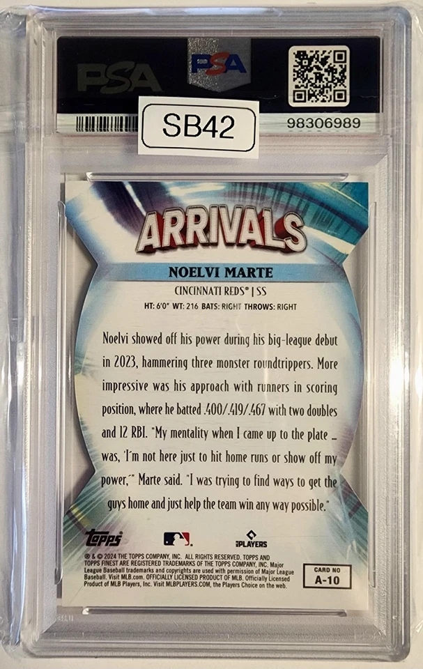 2024 Topps Finest - Arrivals Noelvi Marte #A-10 Die-Cut Refractor (RC) PSA - Image 2 of 3