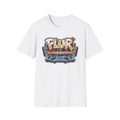 PLUR Raver Tees DJ Mixer Speakers Turntable EDM Dance Music Rave Party T-Shirt