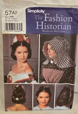 Simplicity 5740 Fashion Historian Costume Hair Accessories Bonnet NOS Uncut