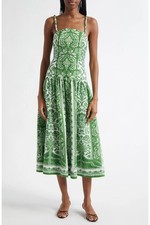 NWOT FARM RIO Green Delicate Tapestry Euroflax 100% Linen Midi Dress Womens XS