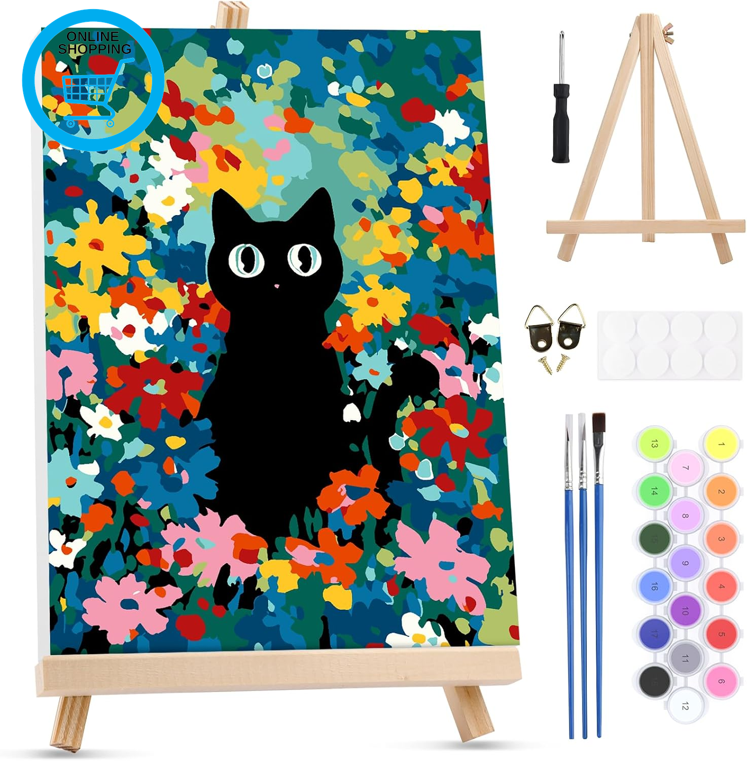 Black Cat Paint by Numbers Kit with Frame for Adult Beginner, Animal Adults Pain