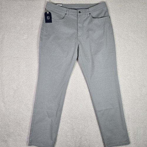 NEW FootJoy FJ Mens 38X32 Cotton Twill Stretch 5 Pocket Golf Pants Grey - Afbeelding 2 van 12