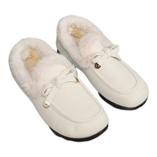 Ivory Faux Fur Moccasin Slippers 6.5 Cozy Warm Suede House Shoes Women NWOB