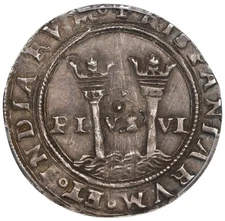 COLONIAL MEXICO 1552 AD, Spain Carlos & Joanna, Johanna Silver Real, PCGS AU
