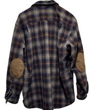 Pendleton Flannel Shirt Men's Size XL Elbow Patch Brown Plaid 100 Virgin Wool