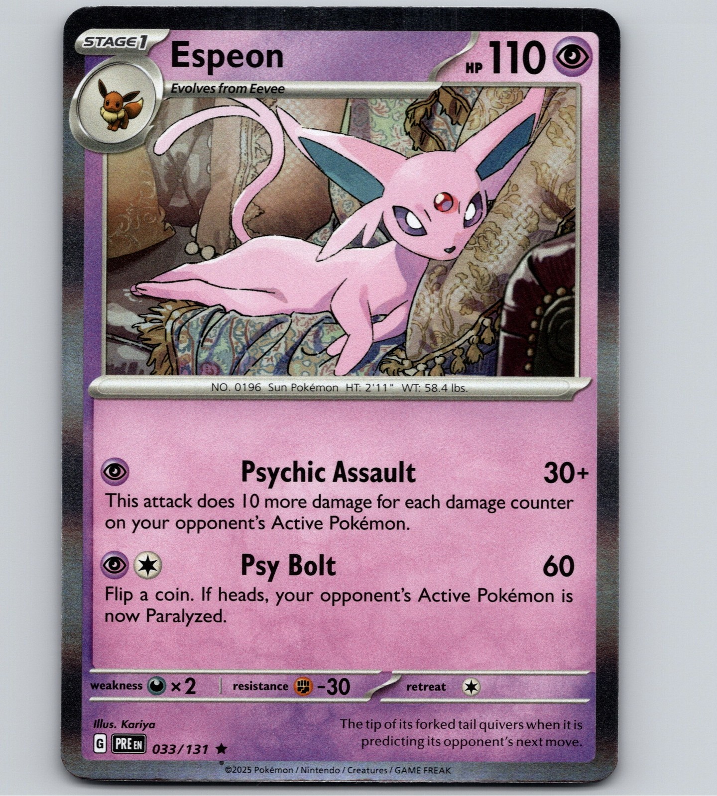 Espeon - PRE SV: Prismatic Evolutions #033/131 Rare Reverse Holo NM