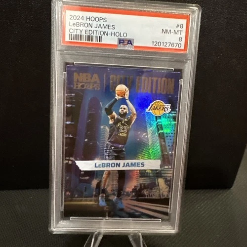 LeBron James 2023-24 Panini Hoops CITY EDITION Insert Card (no.8) HOLO Psa8