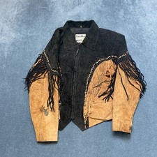 VTG Pioneer Wear Western Fringe Leather Motorcycle Jacket Womens M Black Brown