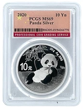 2020 China 10 Yuan Silver Panda PCGS - MS69 - Flag Label