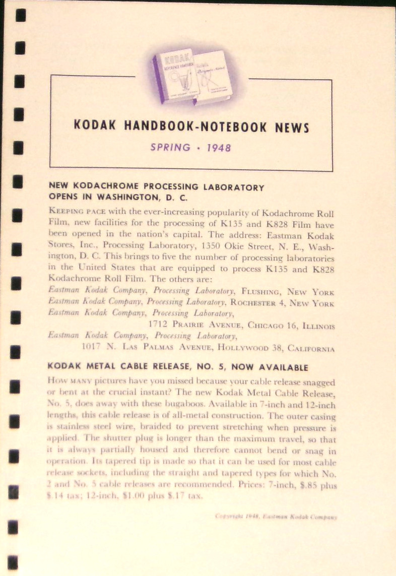 Kodak Handbook - Notebook News Spring 1948 Processing Laboratory NF