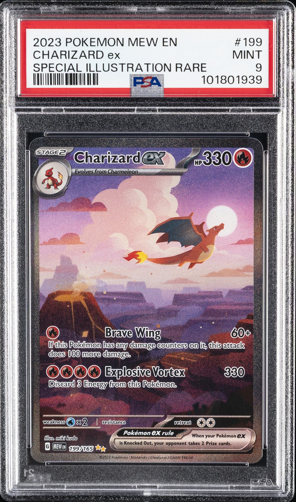 2023 POKEMON MEW EN-151 SPECIAL ILLUSTRATION RARE #199 CHARIZARD EX PSA 9
