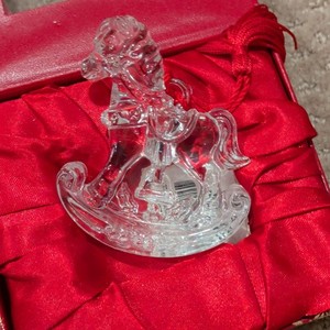 Clear Crystal Rocking Horse Hanging Ornament Decorative Red Cord Christmas 