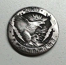 HOBO Flying Eagle 2A 2nd Amendment Made From A Silver WWII War Nickel SIGNED
