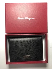 Salvatore Ferragamo Card Holder Case Men's Black NERO RED Wallet Logo Silver