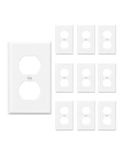 DEWENWILS 10-Pack Duplex Wall Plate, Smooth White Metal Outlet Cover, UL Listed