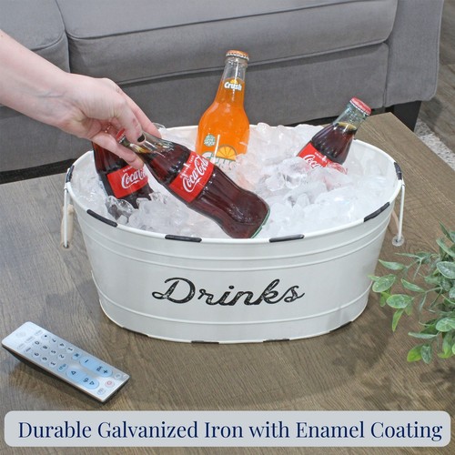 Farmhouse Enamel Drinks Tub, Rustic Metal Beverage Serving Basin - Picture 5 of 20