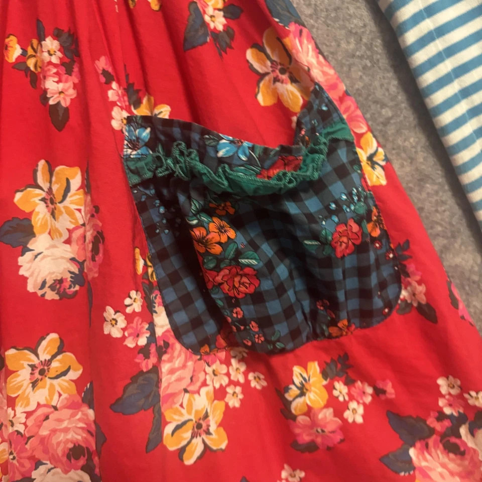 Vestido Matilda Jane Niñas Talla 12 Rojo Floral Capucha Rayas Manga Larga Parche Foto 4 de 4