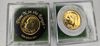 Rare Dime 'N In The Rough 24K Gold EPT  1'' Stem Golf Marker Set Black White