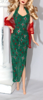 #ad Green Holiday Barbie Halter Dress High Slit sheer Shawl fit MTM Model Muse TNT $10.49