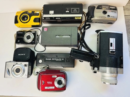 Lot of 9 Cameras For Parts - Mixed Brands - Sony, Minolta, Kodak, ETC