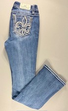 Miss Me Mid-rise Boot Cut Jeans Fleur De Lis Rhinestone Medium Wash Size 30