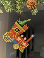 Pier One Imports Christmas Ornament Glitter Train - set of 2