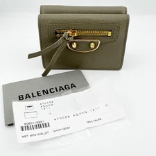 Balenciaga 2017 Met Mini Wallet Gris Taupe Shiny Goat Leather NEW