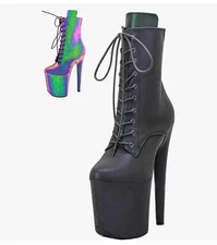 Women's 8" Pole Dance Ankle Boots Stiletto Exotic Heel Shoe Size 6 Holograpic