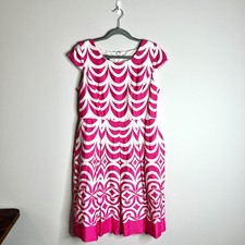 Talbots Geometric Scallop Print Cap Sleeve Fit + Flare Preppy Girly Pink Sz 10