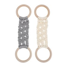 2pcs Kitchen Dish Towel Holders, Crochet and Wood Double Loop Ring